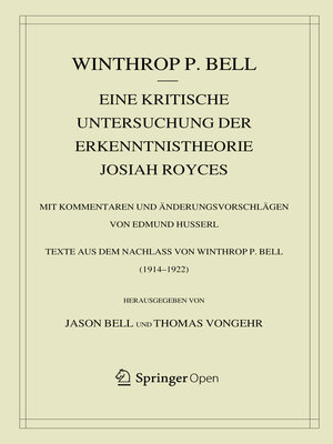 cover image of Eine kritische Untersuchung der Erkenntnistheorie Josiah Royces